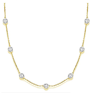 14k Gold 3.00 Carats Diamond Station Bezel-Set necklace 